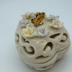 Vintage Lenox Heart Trinket Box Porcelain Gold Bird Floral Ring Jewelry Box 2”